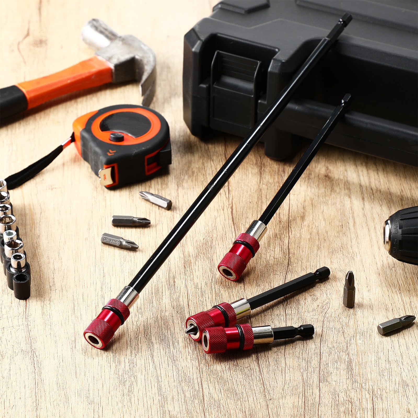 Therwen Set di 8 punte da trapano da 30,5 cm, 15,2 cm, 10,2 cm, 6,3 cm, supporto magnetico per punte da trapano, estensione per punte esagonali da 1/4", con 8 punte per cacciavite a profondità