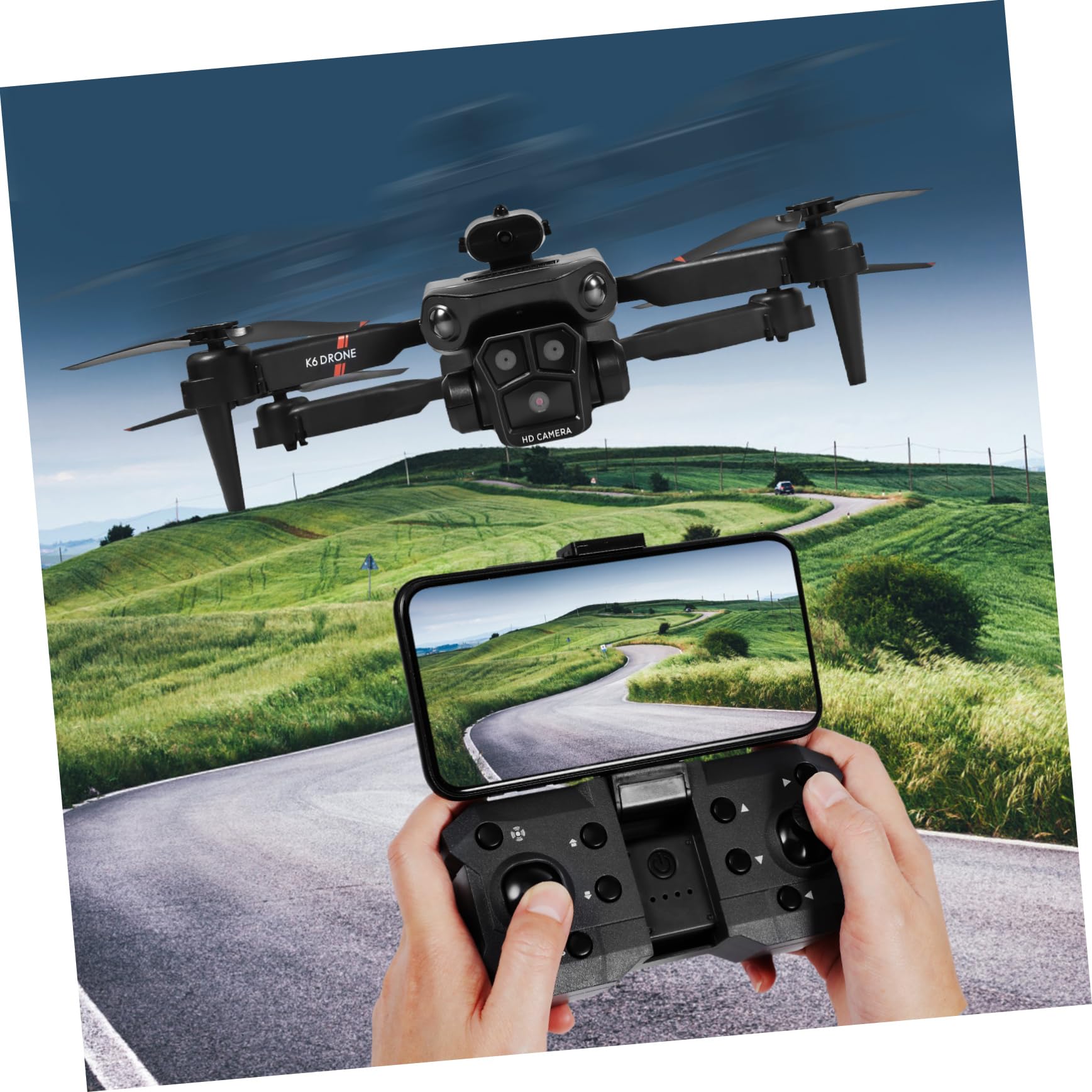 Mini Drone Pieghevole con Camera, Tripla Hd, Lente Elettrica 150° | Doppie Batterie 1800mah 3, 7v, Controllo Via App e Funzione Hold, Corpo Abs Nero