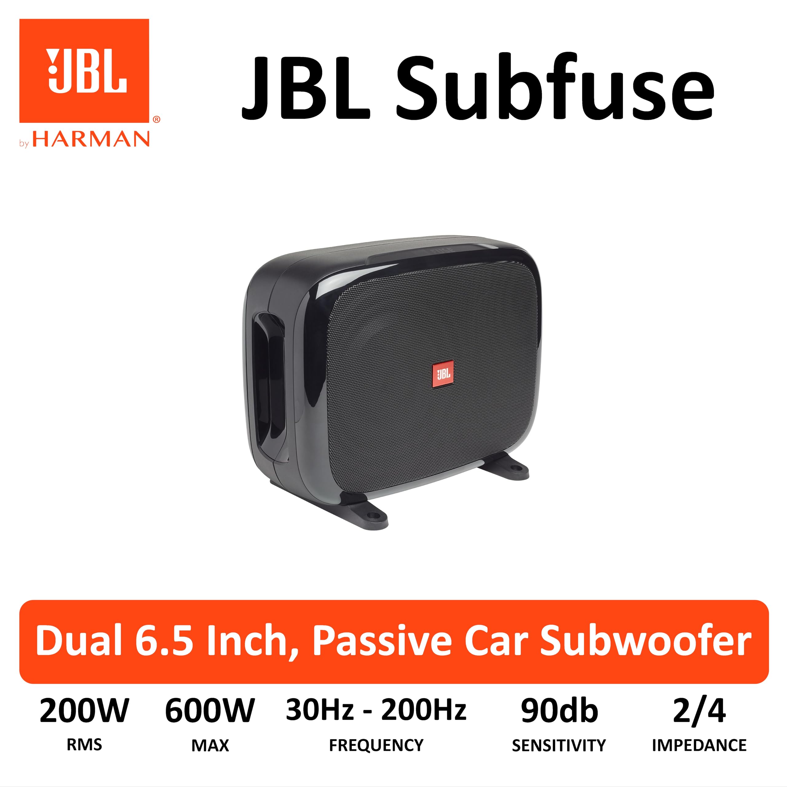 JBL Fuse Juego de subwoofer Coche Doble 2 x 8 Pulgadas de 600 vatios - Separados como 2 Altavoces de Graves Planos o Juntos como un Altavoz de Graves Vertical acoplado en el Maletero