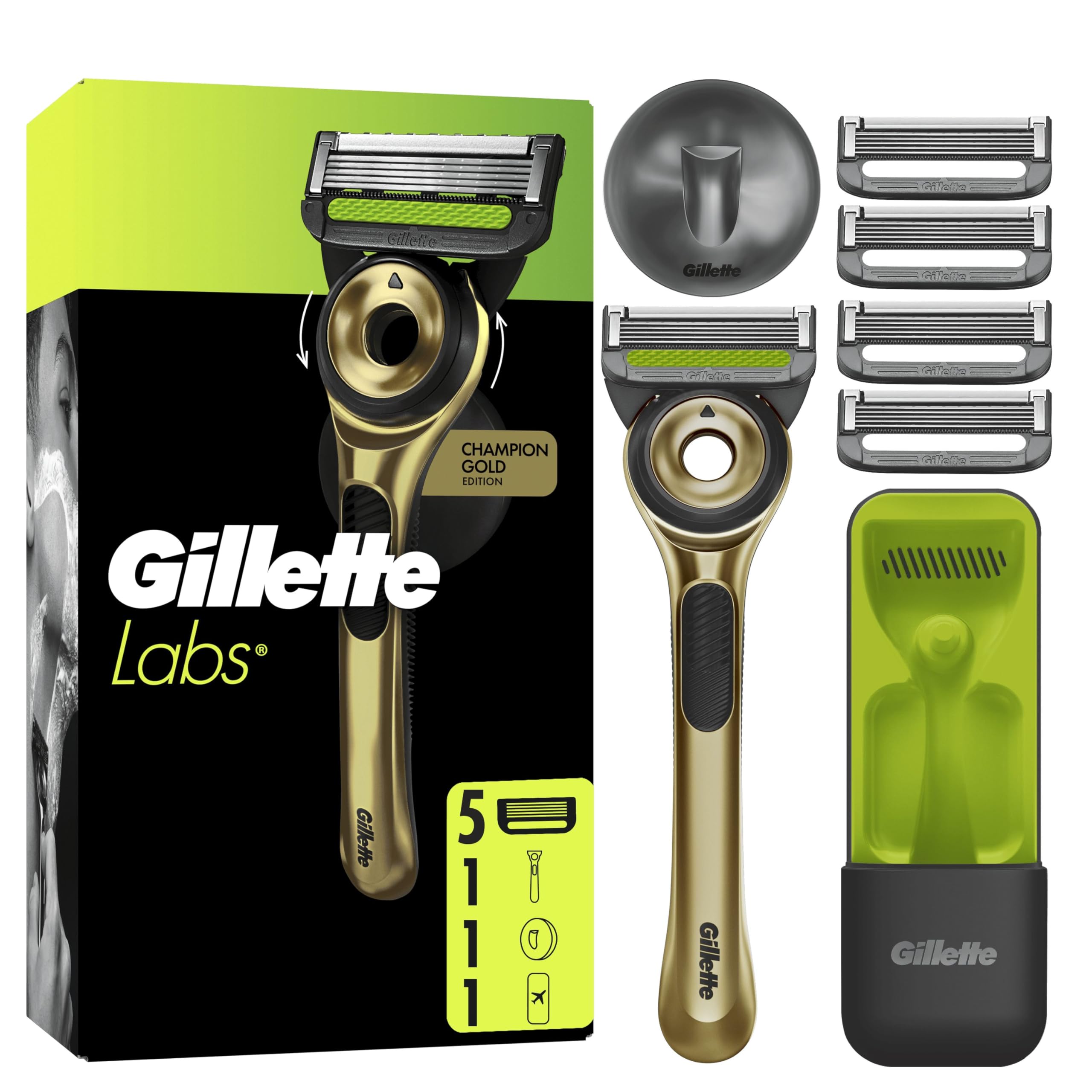 Gillette Labs Men's Razor With Champion Gold Exfoliating Bar, Reusable Handle And 5 Refill Cartridges GilletteLabs Has 5 Best Blades From The Brand, Comfortable Facial Shaving