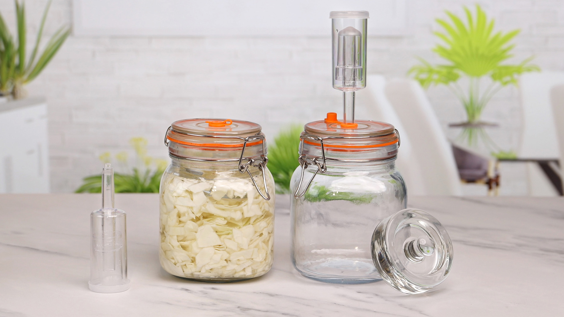 HEFTMAN Lot de 2 bocaux de fermentation avec sas – 2 L pour une fermentation sûre pour kéfir, kimchi, choucroute, levain – Couvercles en silicone et poids de fermentation – Bocaux de fermentation (lot