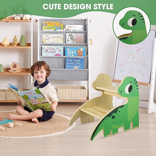 Miniatura 6 de Taburete para niños pequeños, taburete de madera de 2 escalones para niños pequeños con base antideslizante, bonito diseño impreso, taburete de