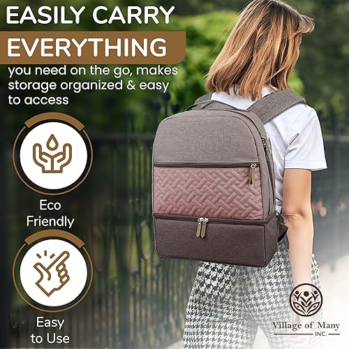 Miniatura 5 de Village of Many - Mochila impermeable para pañales para bebé, capacidad media, bolsillos aislados, RosaGris, Mediana, Moderno