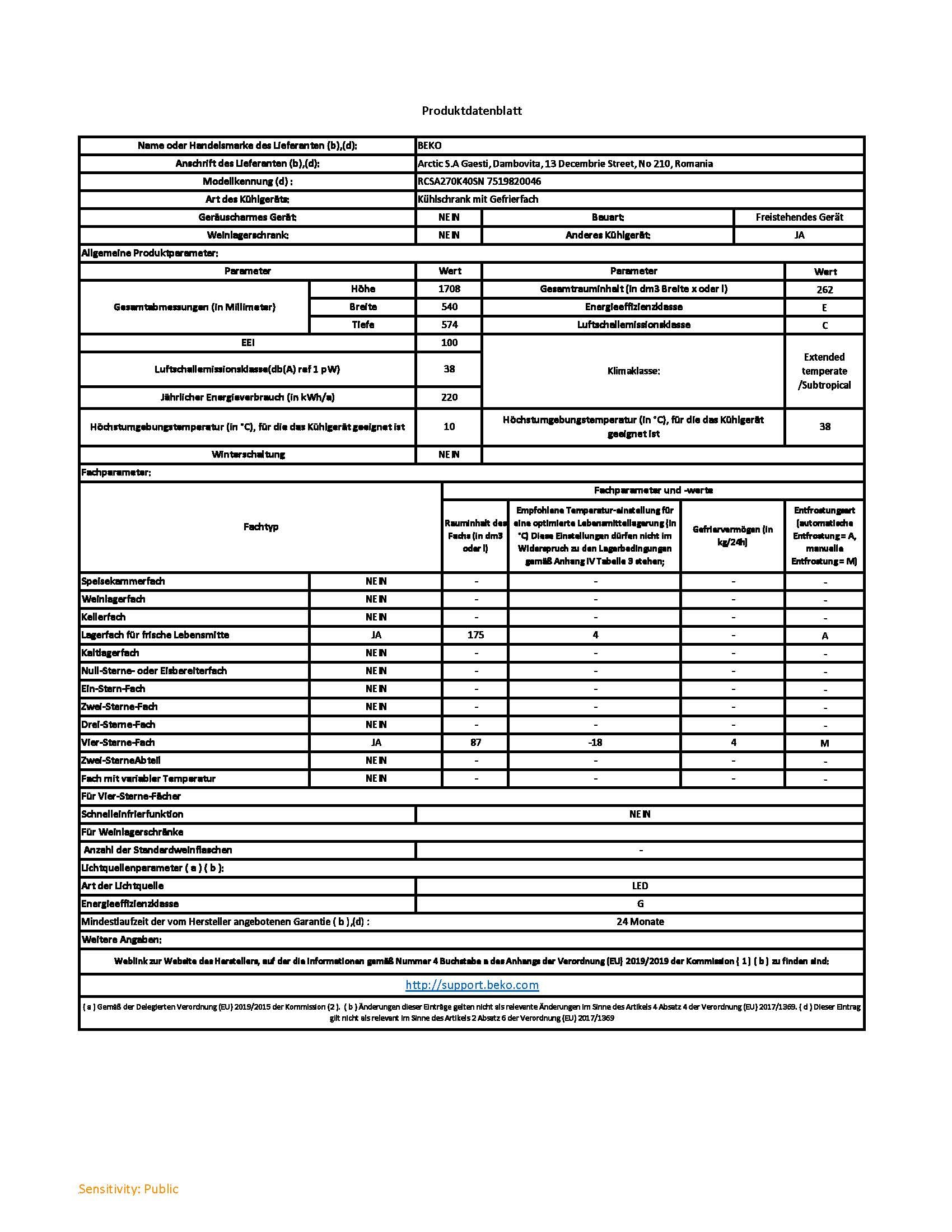 Beko R�FRIG�RATEUR COMBIN� 175+87L CLASSE E 170,8X54CM GRIS ACIER