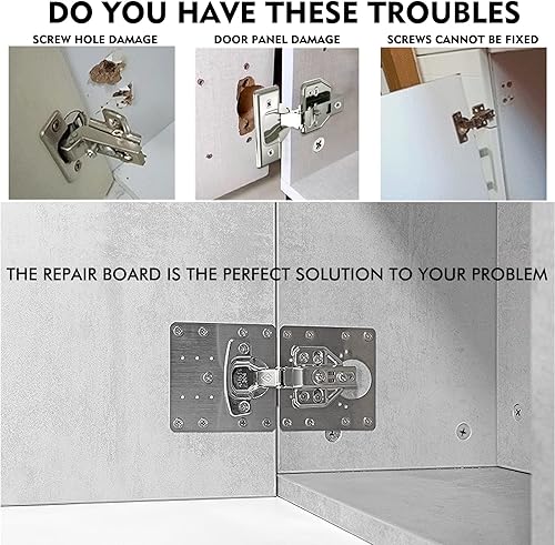 Miniatura 2 de 12 piezas de placa de reparación de bisagras, kit de placa de reparación de bisagras de gabinete de acero inoxidable, soportes de reparación de