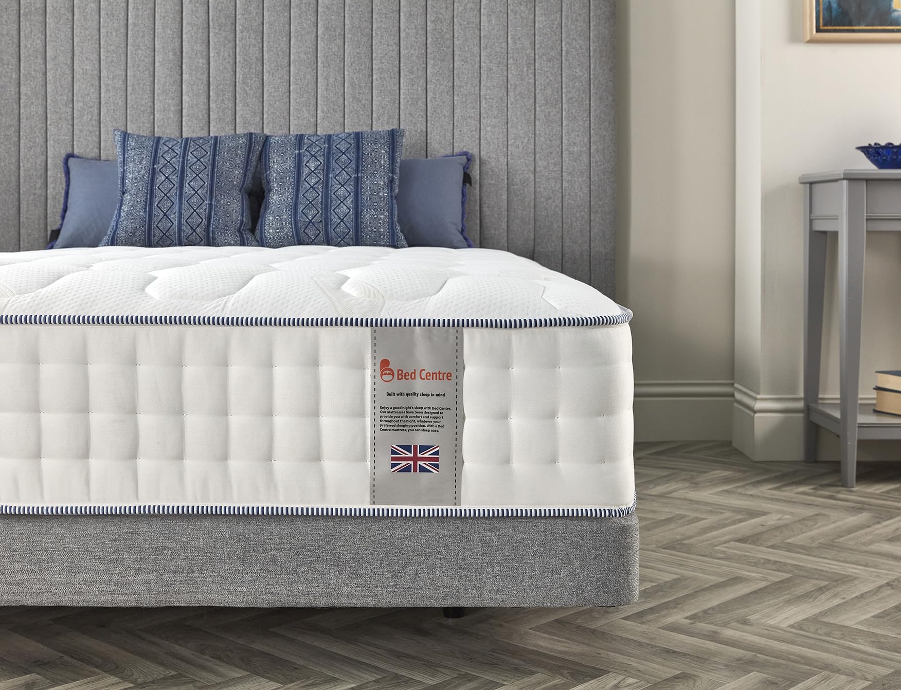 Bed Centre Materasso matrimoniale da 1,2 m, molle insacchettate profonde 28 cm, supporto ortopedico medio rigido, lana naturale, seta, cashmere e schiuma, ipoallergenico, realizzato nel Regno Unito