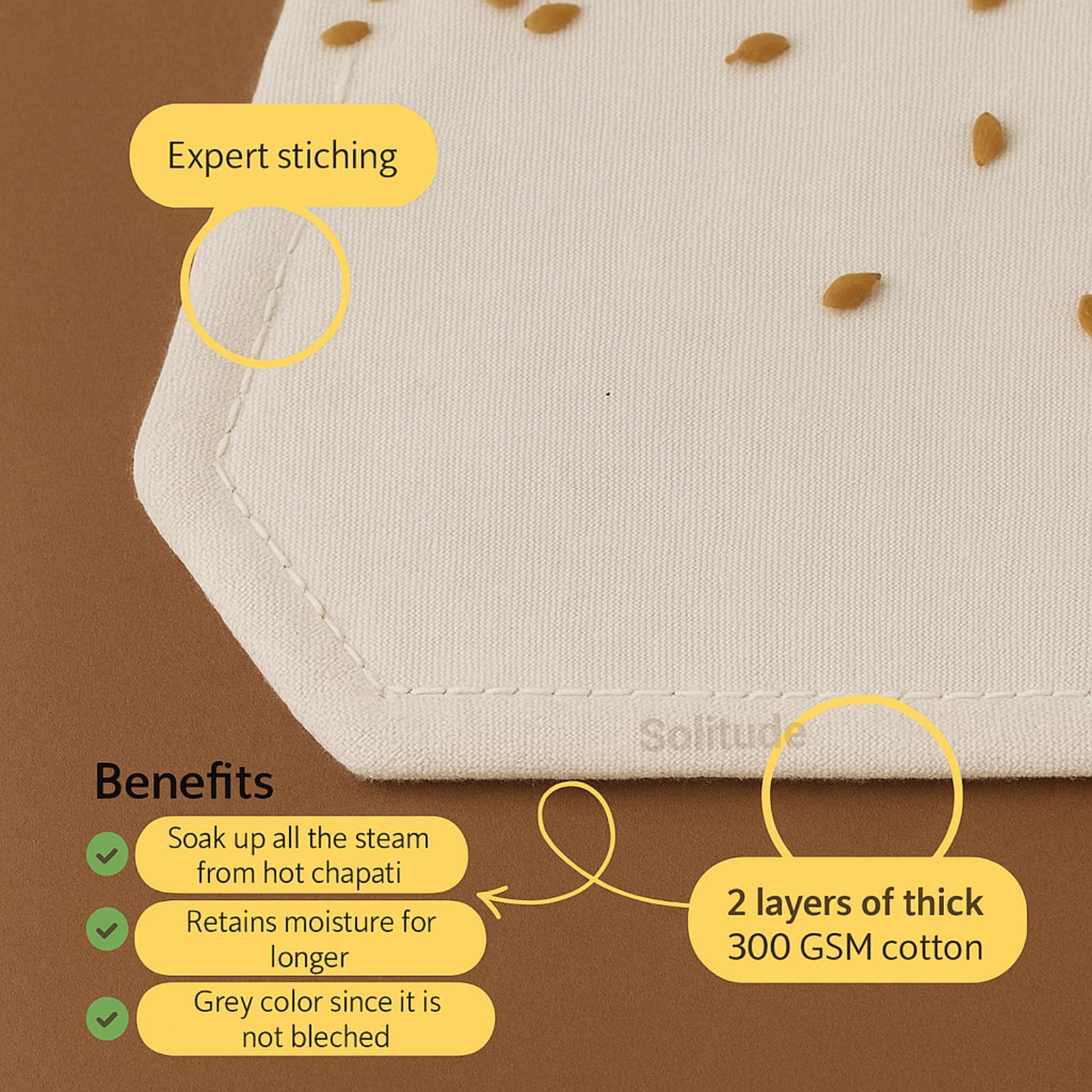 Solitude Pack of 3 Cotton Roti Clothes Wrap with Flaps, Double Layer Cotton Cover for Chapati, Hot Case, Traditional Style Kitchen Chapati Wrap, Kitchen Roti Cover for Tiffin 2