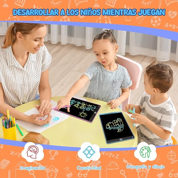 12 Pulgadas 2 Packs Tableta Escritura LCD Color, Electight Tablet Escritura Pantalla Colorido Infantil, Juguetes Educativo Niños con Borrable y Bloqueo Función, para el Hogar, Rosa+Azul - 4
