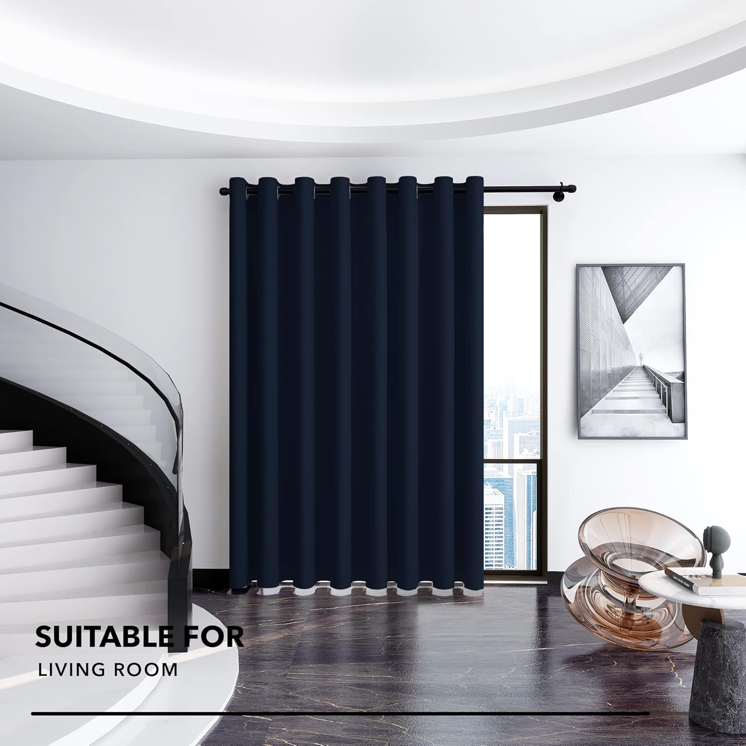 Deconovo Blackout Curtain Panel – Solid Grommet Top, Thermal Insulated & Energy‑Saving, Machine‑Washable Room Darkening Window Treatment for Bedroom & Living Room, 1 Panel, Navy Blue, 100W x 95L