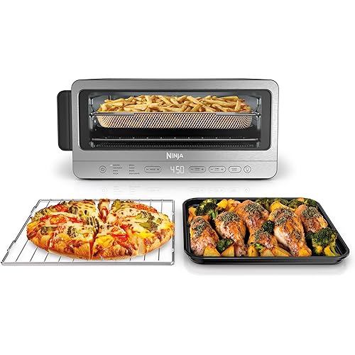 Ninja Air Fryer Toaster Oven Combo | 8-in-1 Functionality | Flip Up & Away for Storage Space | Air Fry Basket, Sheet Pan, Wire Rack & Removable Crumb Tray |1800 Watt | Stainless Steel | SP151