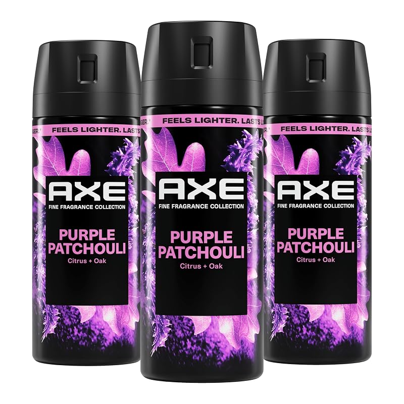Desodorante corporal em spray AXE Purple Patchouli, Pacote com 3, 2,9 oz