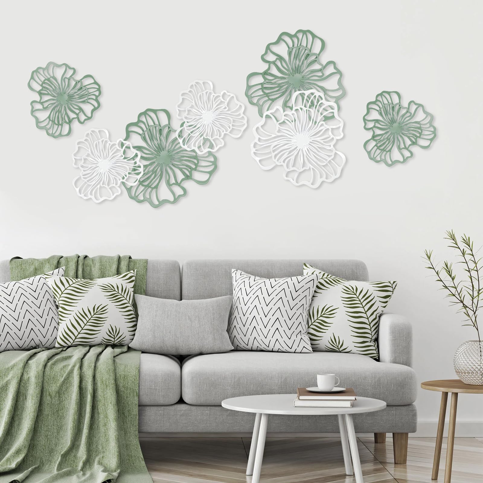 7 Piece Metal Wall Decor for Living Room, Boho Double Layered Iron Flower Wall Hanging Art, Aesthetic Indoor Metal Wall Sculpture Decor for Bedroom