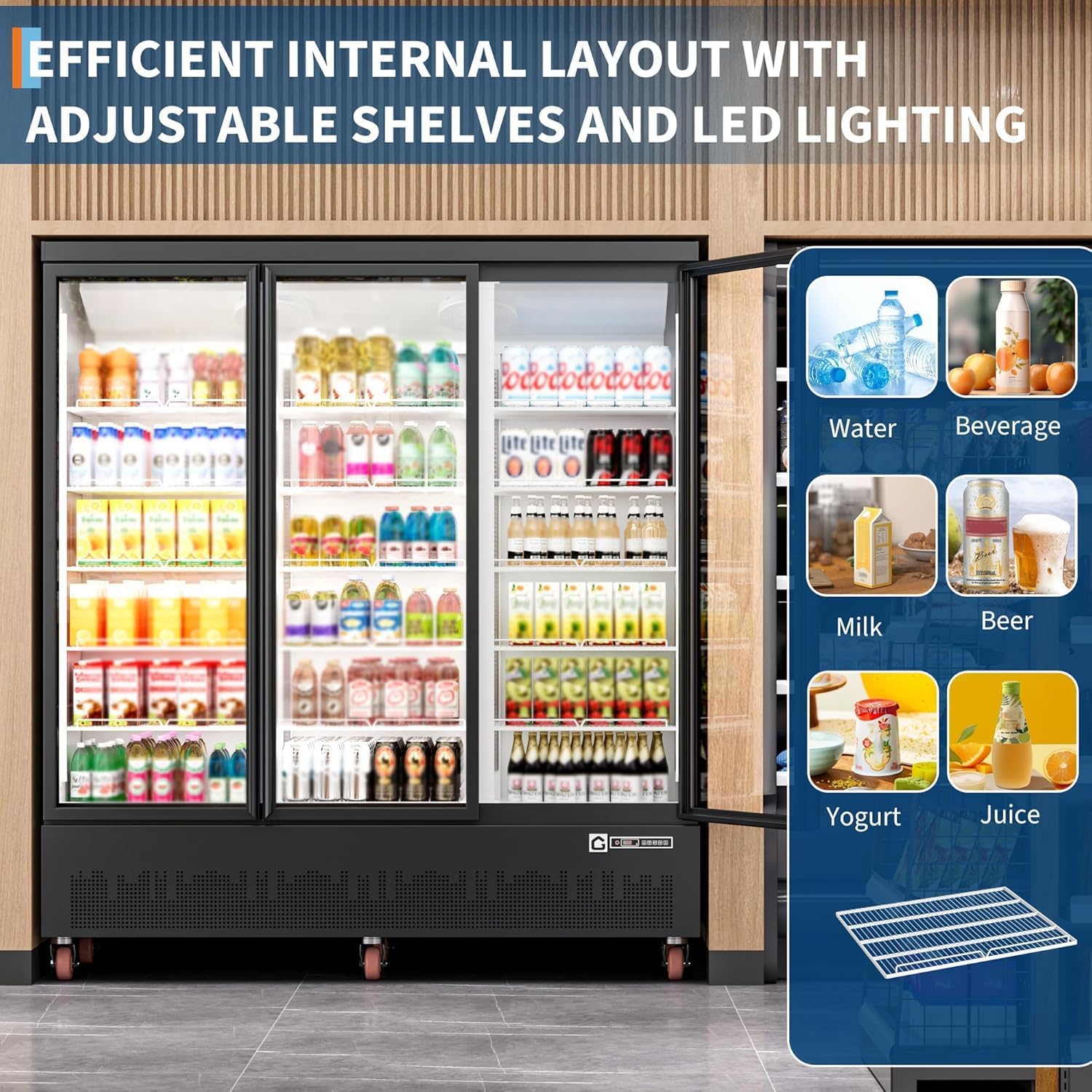 Garvee 56.6 Cu.Ft. Commercial Beverage Refrigerator - 3 Glass Door Merchandiser Cooler with LED Lighting, Adjustable Shelves | Upright Drink Display Fridge for Restaurants, Stores, Supermarkets &