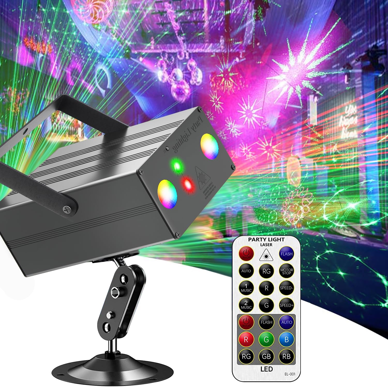 Party Lights Dj Disco Light Disco Ball Stage Strobe Lights RGB/LED Projector Sound Activated with Remote Control for Parties Xmas Club Bar Gift Birthday Rave，Film Stage Lighting Apparatus.