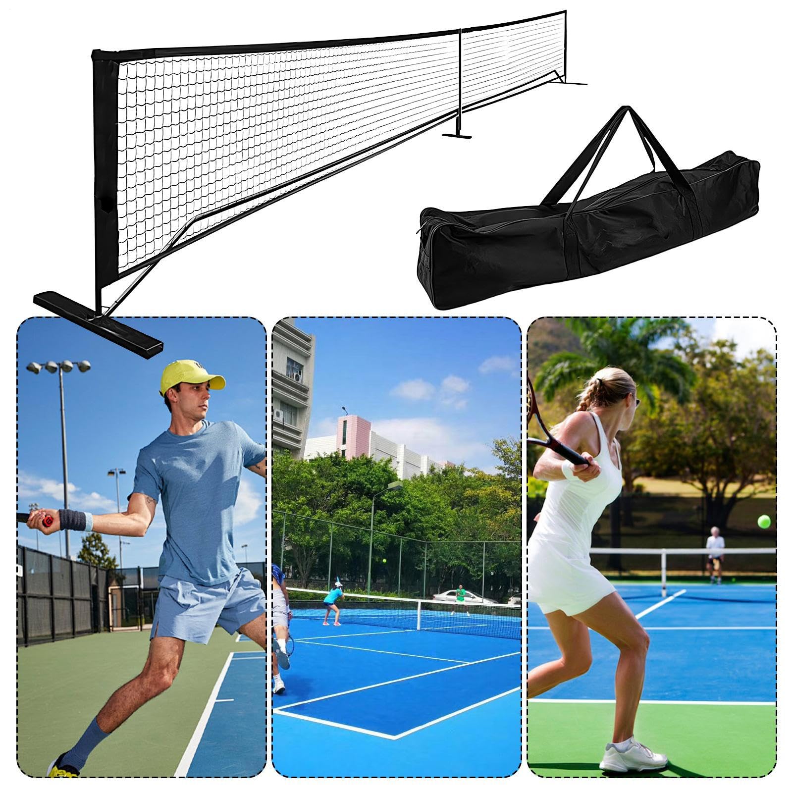 Rete da tennis, leggera, pieghevole, sistema di attrezzature sportive rimovibile, 22 m, attrezzatura da allenamento portatile per adulti, per bambini, borsa per il trasporto per cortile, vialetto