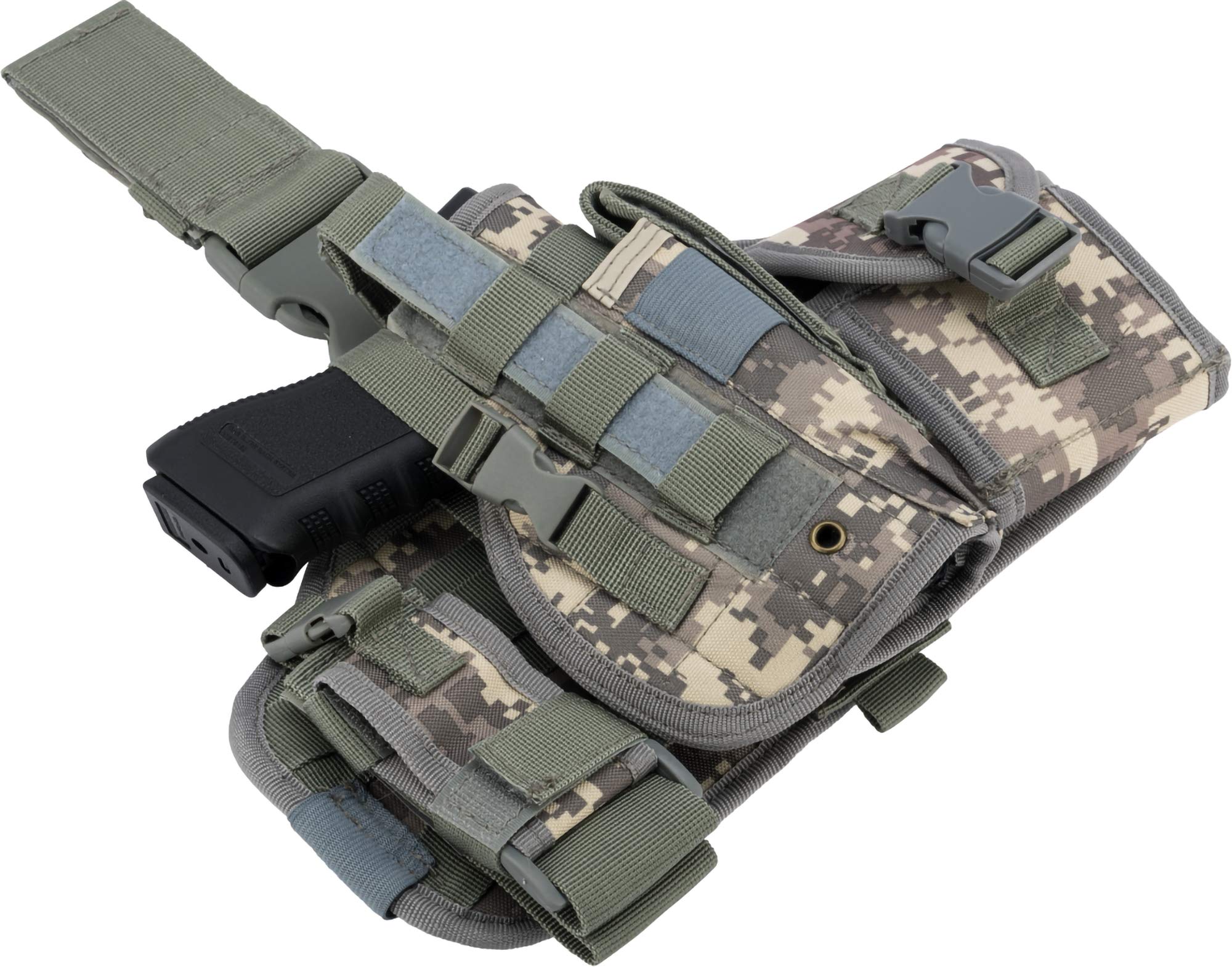 Evike Airsoft - Matrix Drop Leg MOLLE Platform w/Holster and Pouch Set (Color: ACU)