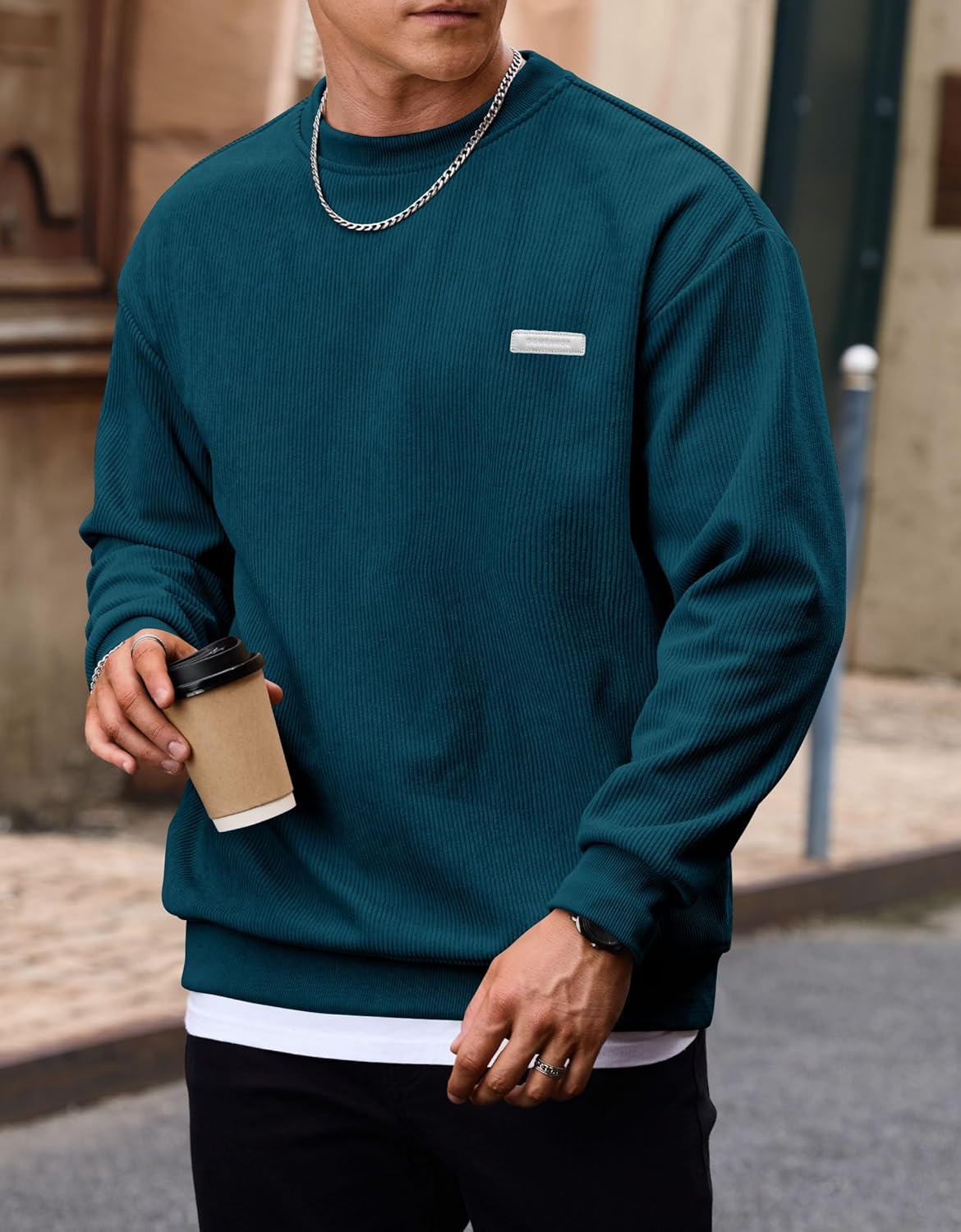 Mens Corduroy Fleece Lined Sweatshirts Thermal Loose fit Casual Long Sleeve Pullover Shirt (S-XXL) - Image 6