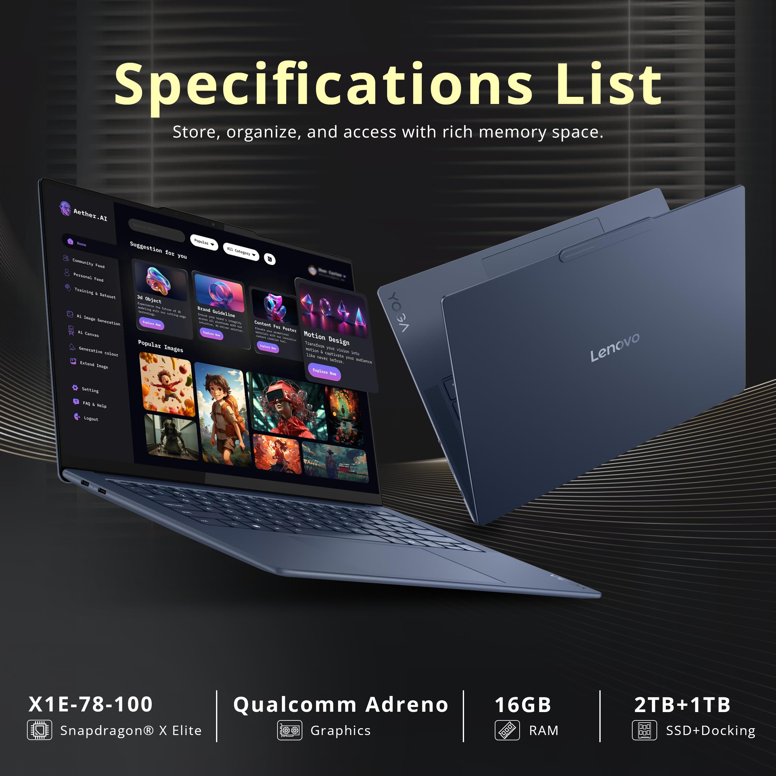 Lenovo Yoga Slim 7X 14.5 OLED Touch Copilot+ PC Laptop, Snapdragon