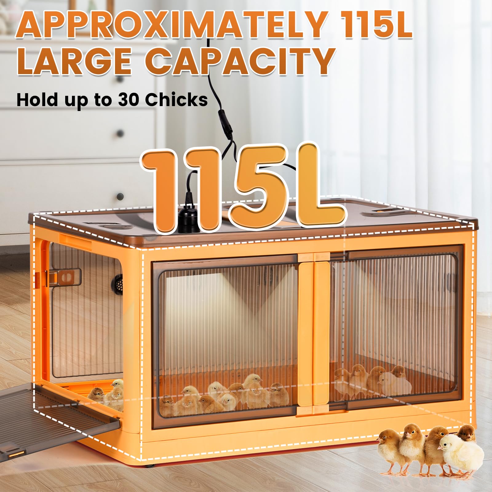 Caja de cría de pollos, 115 L, grande, plegable, con capacidad para hasta 25 pollitos, aves de corral, para pollitos, patos, codorniz, hámster, cobayas, gatitos, cachorros