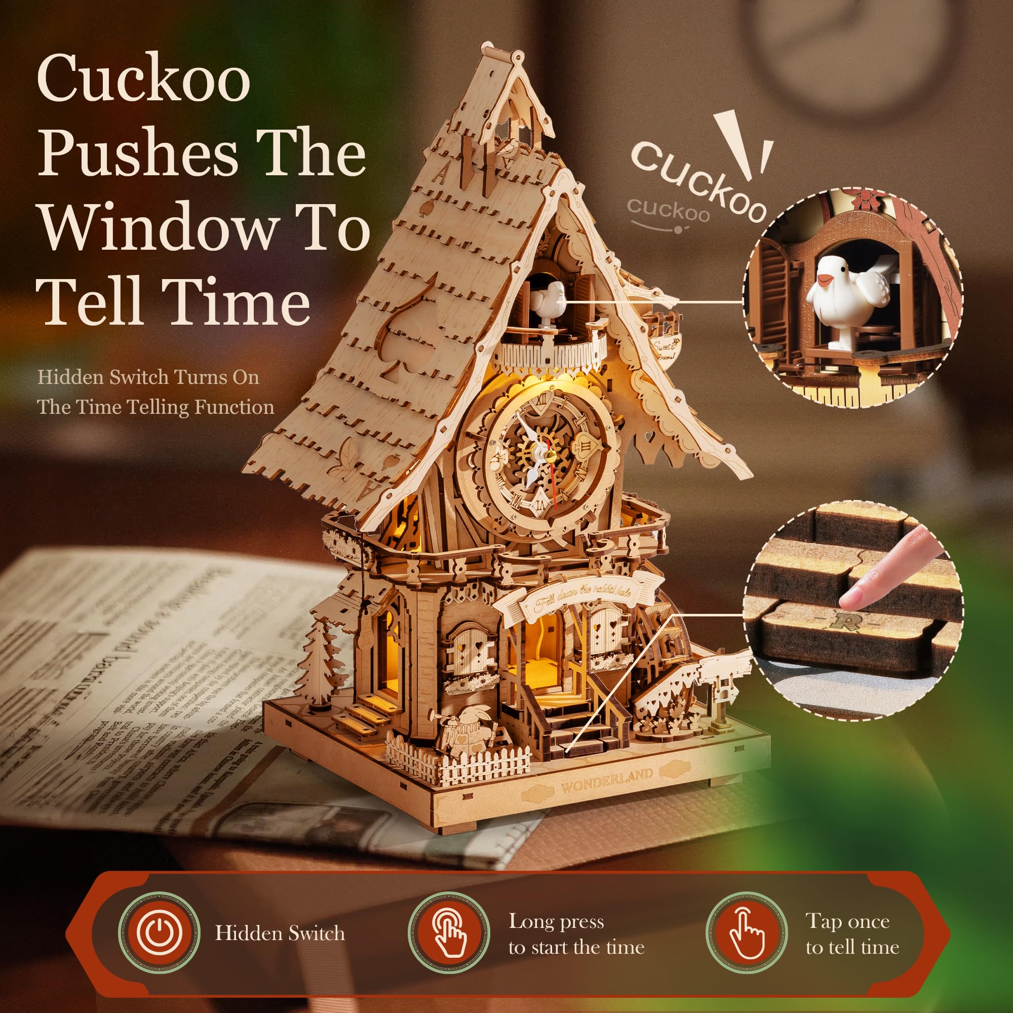 ROKR Cuckoo Clock 3D Wooden Puzzle Model kits For Adult to Build Home German Black Forest Style Decoration Gift Original Wood Colour LC901 - Image 2
