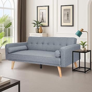 CROWNSHOP 3 Seater Sofas Modern Sofa Beds with Wooden Legs Adjustable Angle Sofas & Couches With 2 Armrests for Living Room/Spare Room/Guest Room Dark Gray