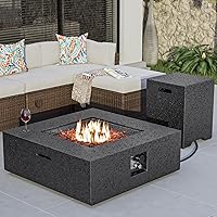 Vista 23 de COSIEST Mesa de café con brasero de propano para exteriores con base redonda de 42 pulgadas color beige, calentador de patio certificado, quemador
