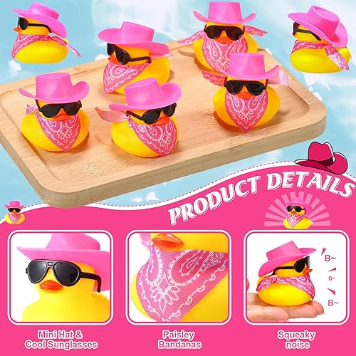 Miniatura 2 de 48 piezas de pato de goma de vaquero mini patitos amarillos pequeños patos juguetes de bañera con sombrero de vaquero cachemira bandana gafas de sol