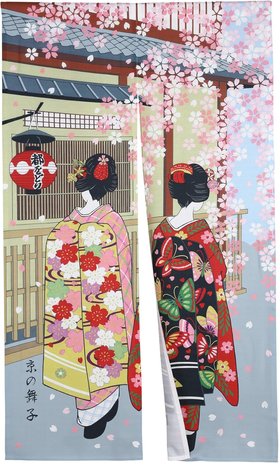 Japanese Noren Doorway Curtain Kyoto Geisha Girls with Cherry Blossom Long Type Room Divider for Home Decoration 33 x 59 inch