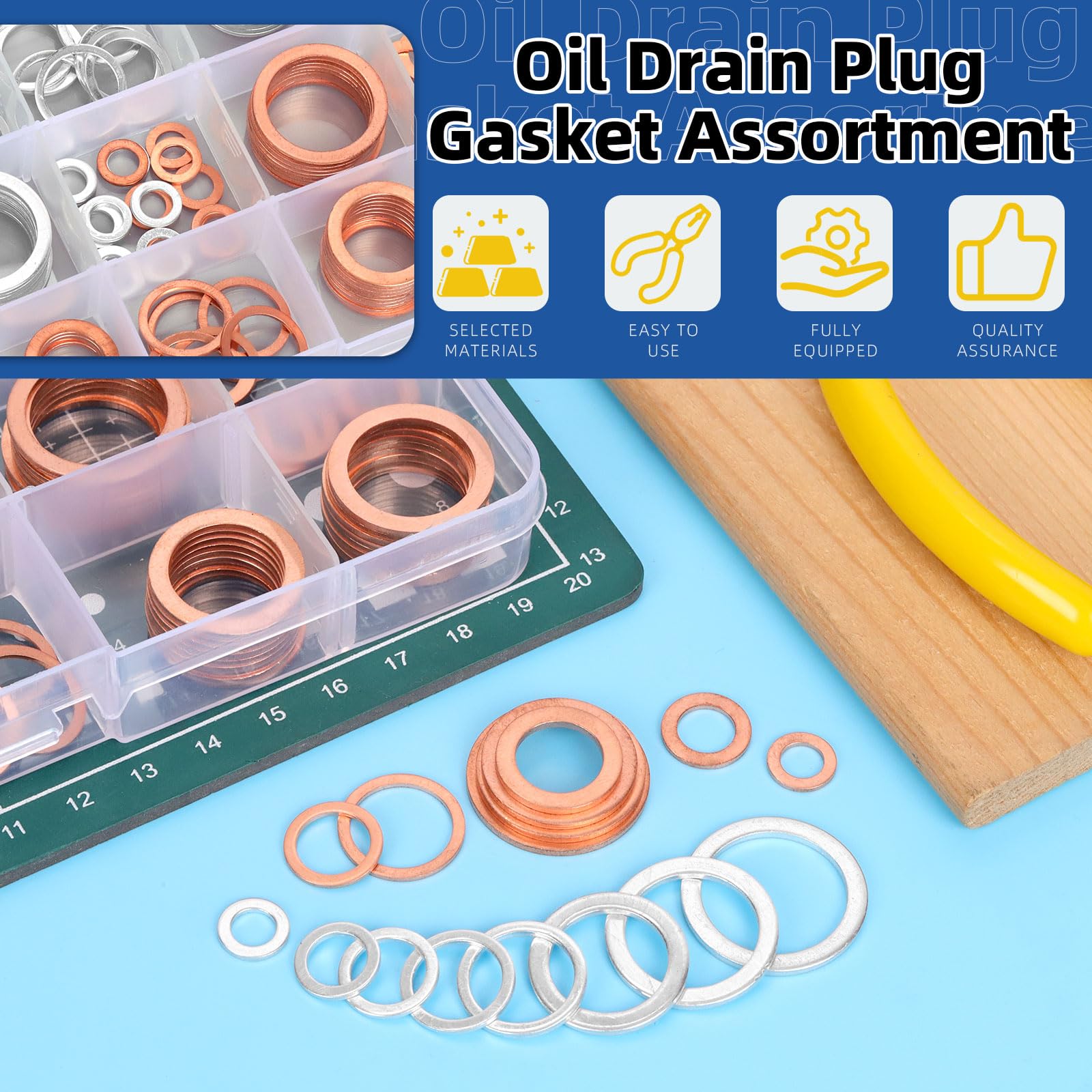 Glarks 160 pezzi rondelle olio rame alluminio M6 M8 M10 M12 M14 M16 M18 M20 set guarnizioni tappo olio