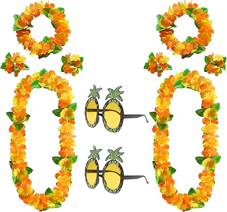 MOAZIFI Hawaii Blumenketten Set 5-teilig - Blumengirlande Mit Ohrringen Und Haarspangen