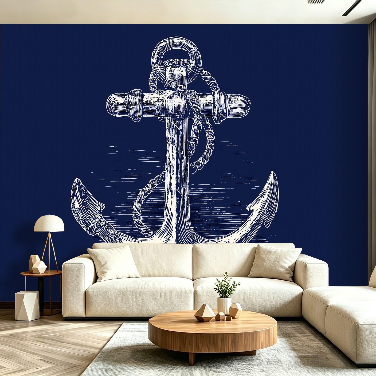 Panoramiczna tapeta 3D szydełkowy wzór łódź niebieski minimalistyczny plakat, 400 x 280 cm (dł. x wys.) Tapeta ścienna z włókniny do salonu dziecięcego Sofa TV dekoracja tła, granatowa