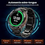 KOSPET Tank T3 Ultra 2 Men's Smartwatch, GPS, AMOLED Display 1.43", Working Time 18 Days, Water Resistance 5 ATM, Heart Rate Monitoring & SpO2, 170+ Fitness Mode (Black) - 8