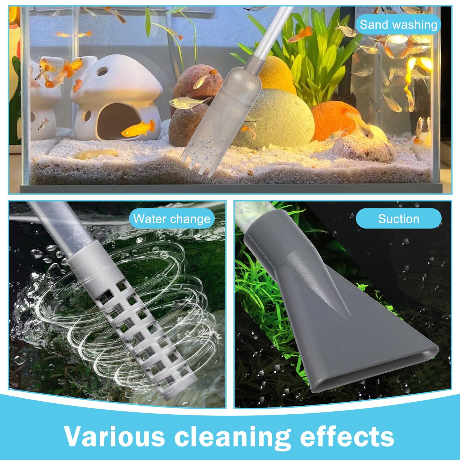 8 X Acquario Acqua Changer Kit Pompa Sifone Pulizia Manuale Serbatoio di pesce Acquario Kit di pulizia ghiaia con flusso d'acqua regolabile per la pulizia della sabbia