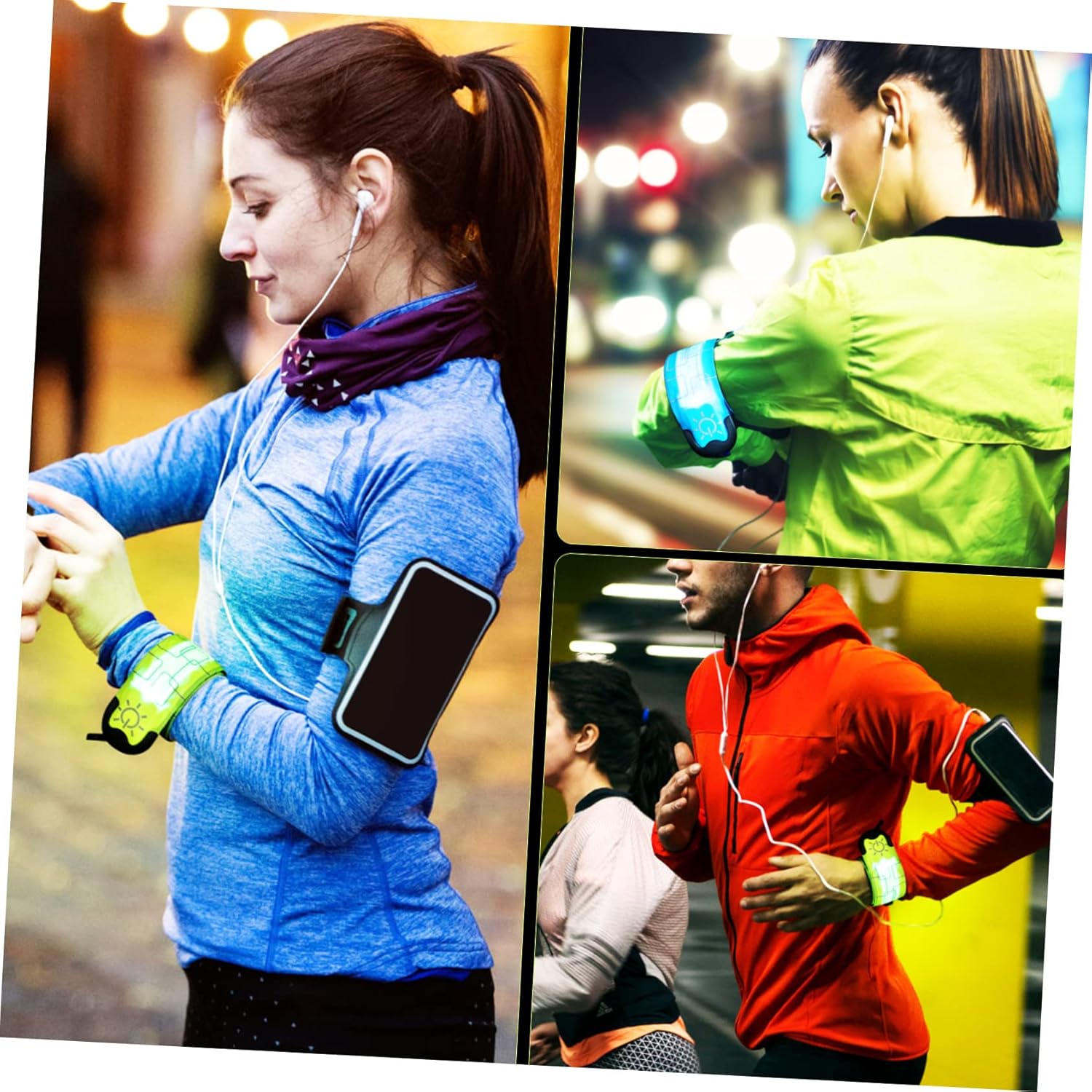 BESPORTBLE 4pcs Rechargeable Led Armbands Reflective Slap Wristbands for Running Cycling Jogging Lighting Modes USB Rechargeable