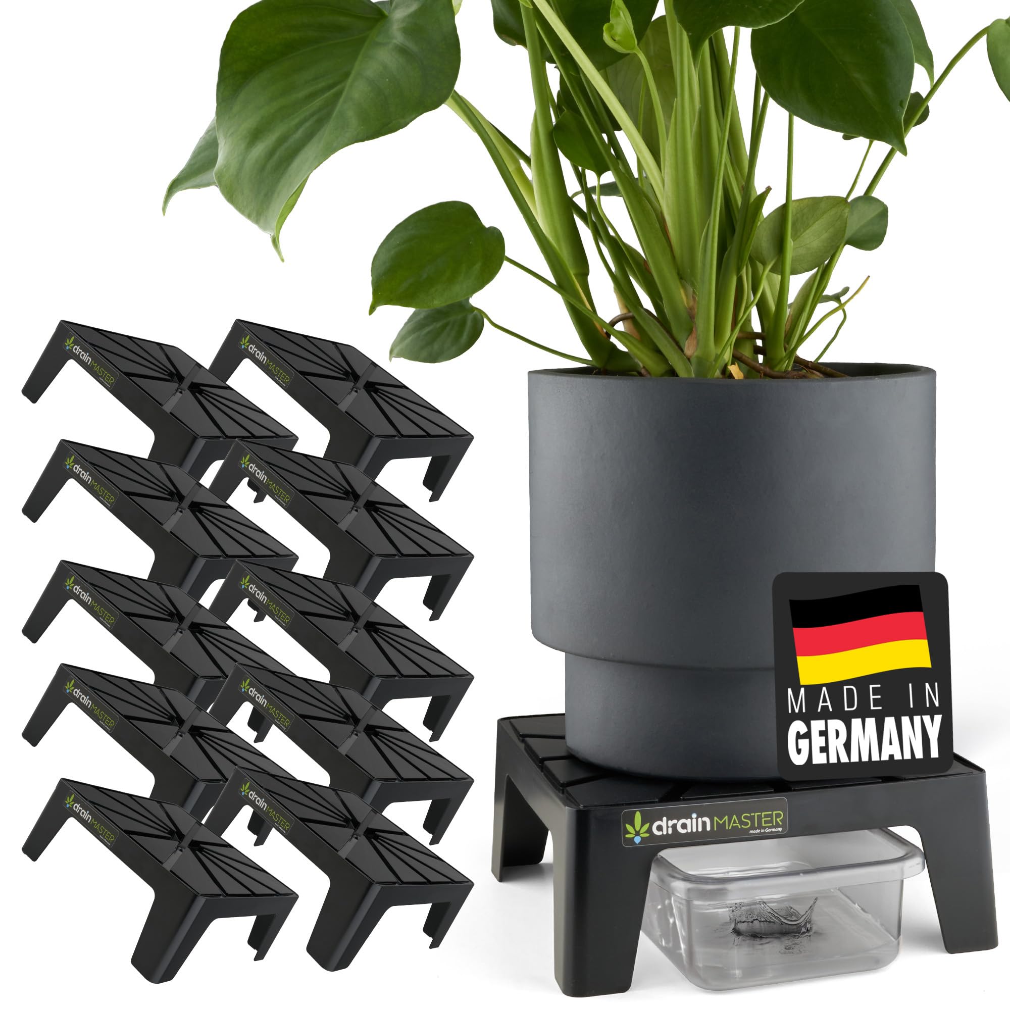 Zestaw 10 szt. wraz z wannami – podstawki na doniczkę – 24 cm x 24 cm – do użytku wewnątrz i na zewnątrz – materiał pochodzący z recyklingu – idealne do namiotu do upraw – Made in