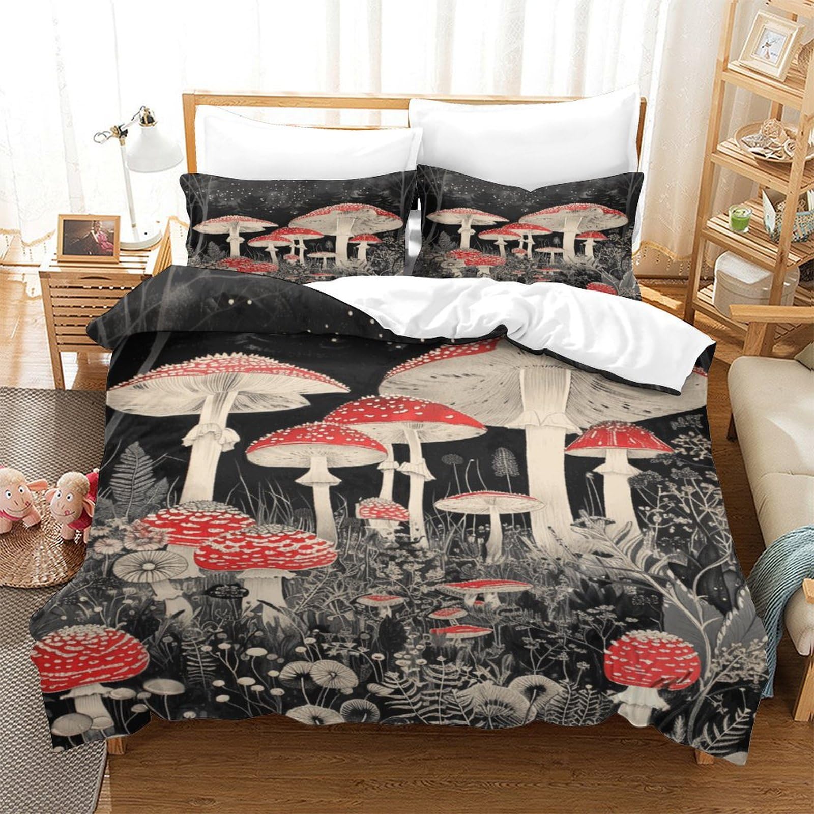 P1S9U7W5Y Whimsical Mushroom 3D Printed Duvet Cover Set 3pcs Microfiber Mushroom Bedding Set SuperKing