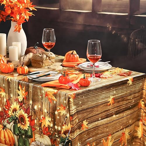 Miniatura 2 de Tranqun 4 manteles de otoño de 108 x 54 pulgadas, mantel rectangular de plástico de calabaza de Acción de Gracias, hojas de arce, hojas de arce,