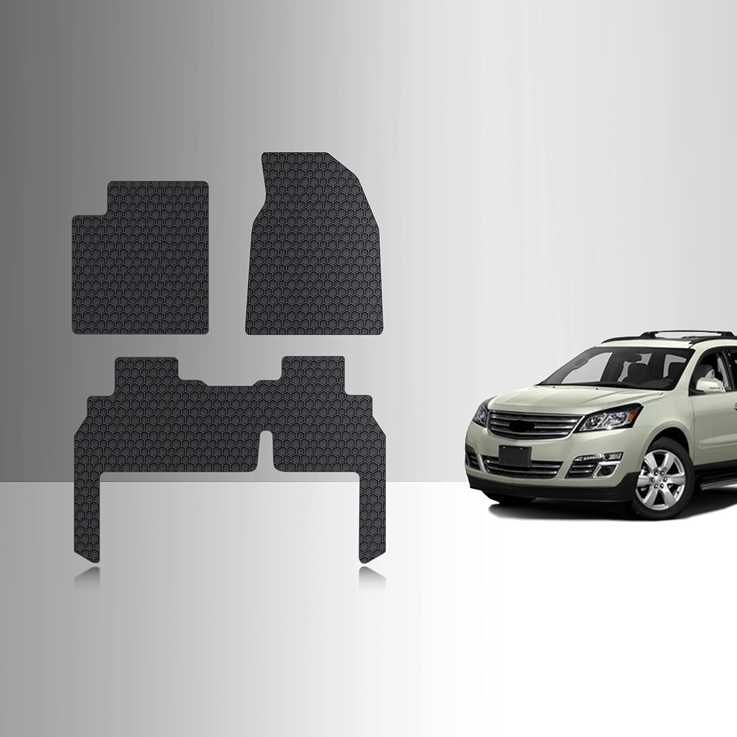 TOUGHPRO Floor Mats Accessories 1st + 2nd + 3rd Row for Chevrolet Traverse (2nd Row Bench Seats) All Weather Black Rubber 2009 2010 2011 2012 2013 2014 2015 2016 2017