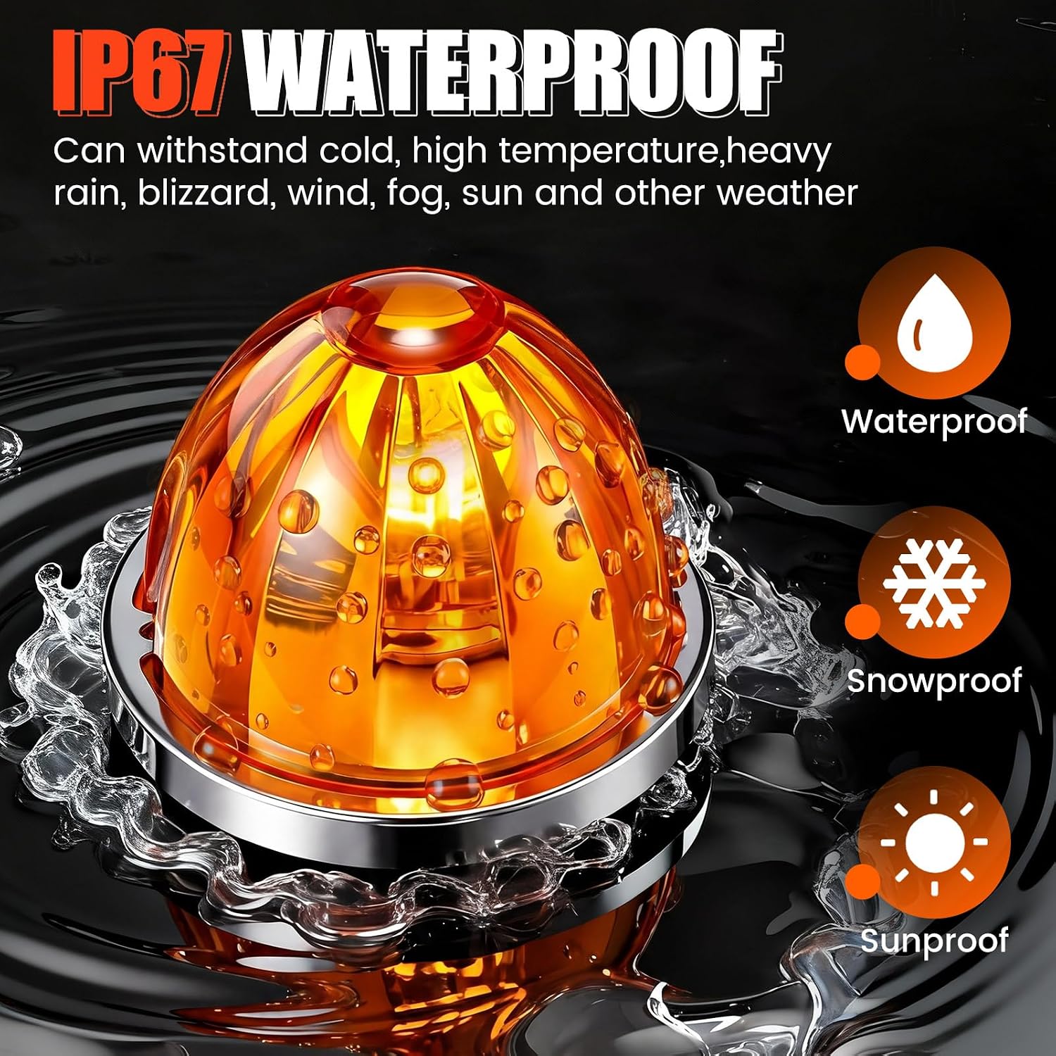 EBOOT 8 Pcs Amber Watermelon LED Strobe+constant Marker Lights Dual Function Watermelon Shaped Side Marker Clearance Tail Roof Lights for Trailer Truck Semi Trailer Heavy Duty Truck Bus