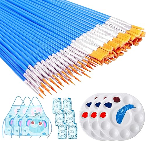 Juego de 66 pinceles de pintura, pequeños pinceles a granel 60 pinceles de pintura, 3 paletas, 3 delantales para proyectos de pintura acrílica para