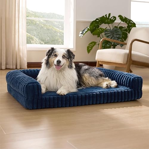 Miniatura 17 de Bedsure - Camas ortopédicas para perros extragrandes, cama impermeable de espuma viscoelástica XL para mascotas con laterales, sofá de espuma Camel
