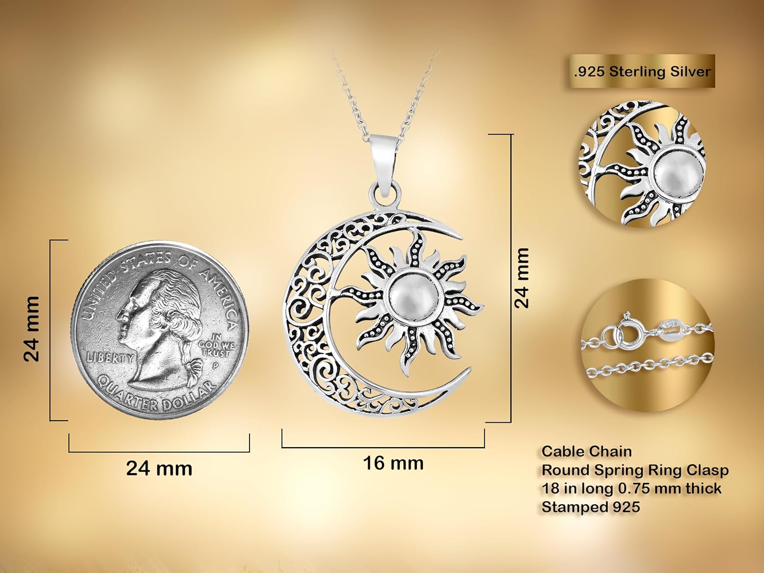 AeraVida Celtic Crescent Moon and Sun Eclipse .925 Sterling Silver Pendant Necklace | Symbolic Celestial Jewelry Gift | Shiny Oxidized Nature-Inspired Design for Women - Image 3