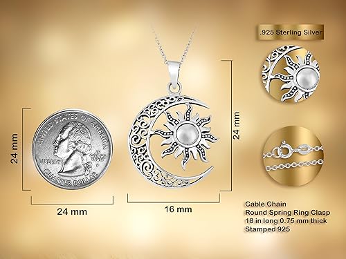 Miniatura 3 de AeraVida Collar con colgante de luna creciente celta y eclipse de sol .925 de plata de ley 925 Regalo de joyería celestial simbólica Diseño