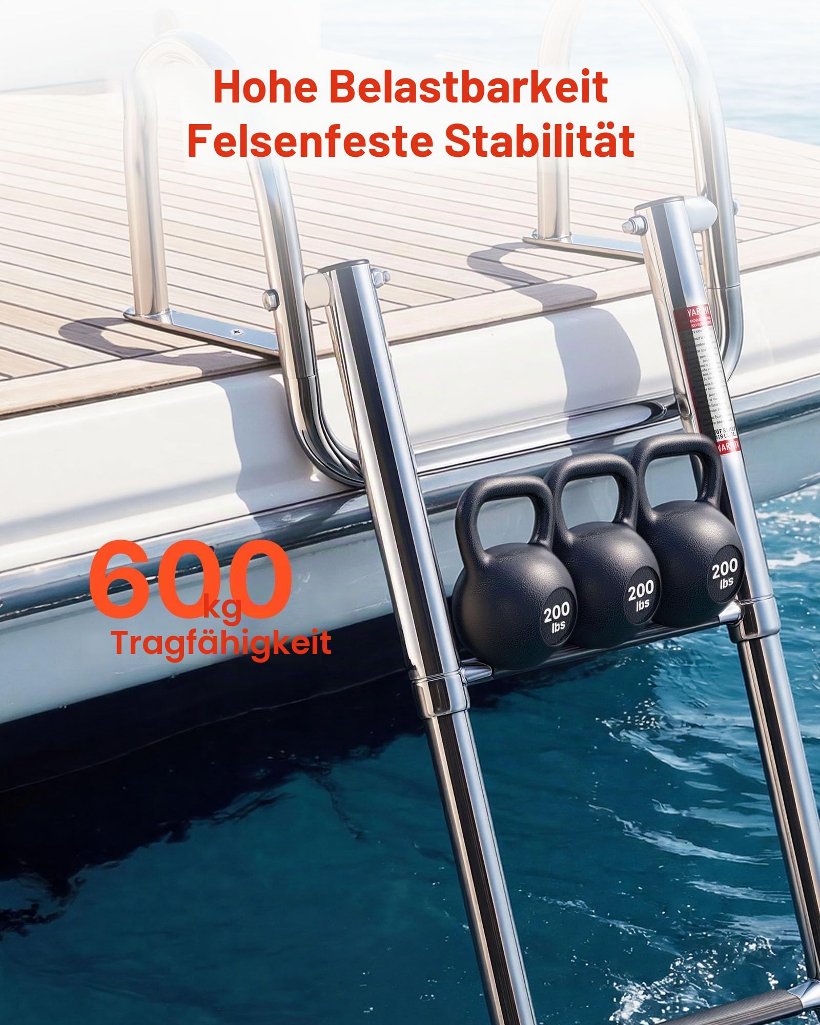 VEVOR Bootsleiter Ausziehbar, Badeleiter mit 4 Stufen Rutschfestem Pedal & Handlauf, Schwimmdeckleiter mit 272 kg Tragkraft für Heckeinstieg, Teleskopleiter aus Edelstahl für Boote Docks Pontons Pool
