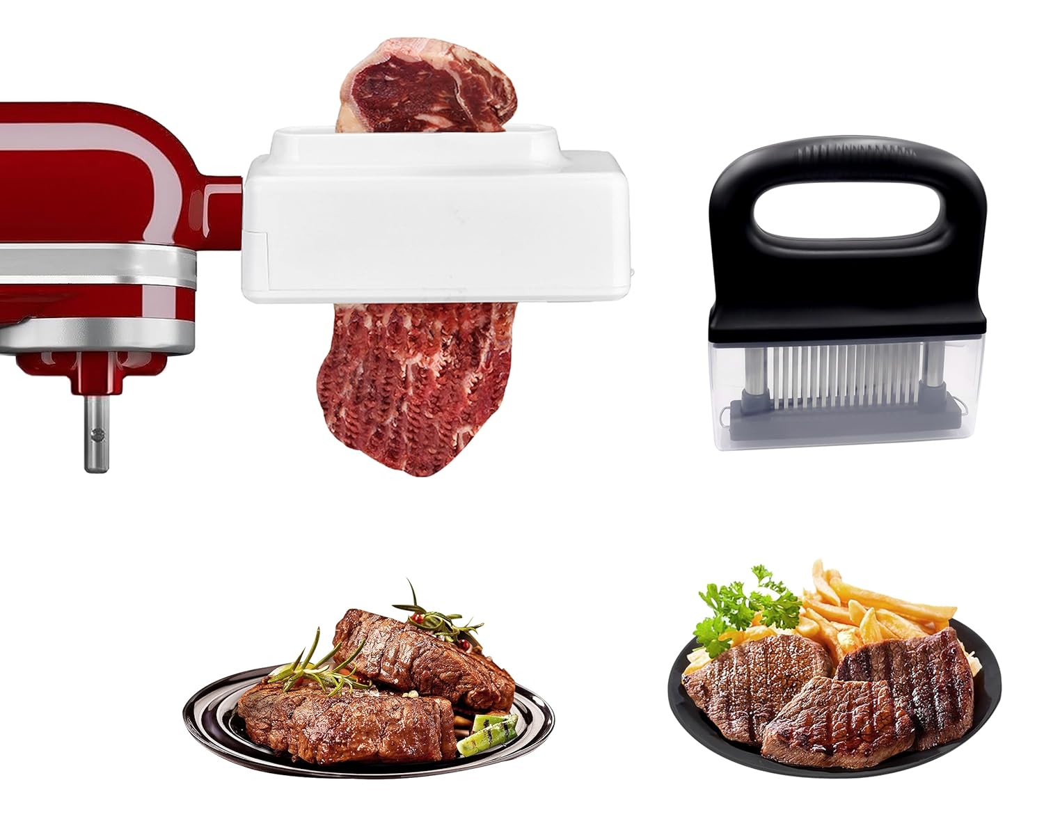 Meat Tenderizer Attachment for KitchenAid Stand Mixer 2-in-1 Kit with 48 Blades Handheld Tool Professional Meat Cuber Mallet