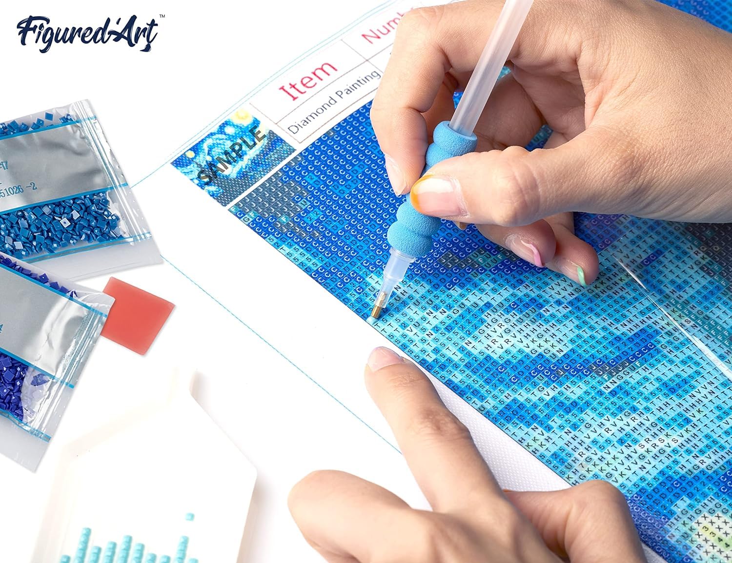 Figured'Art Diamond Painting Art 5D kit completo 40x50cm Tela Arrotolata - Diamonds Quadrati - Poster di viaggio a Santorini - Pittura Diamante - Attività Creativa per Adulti