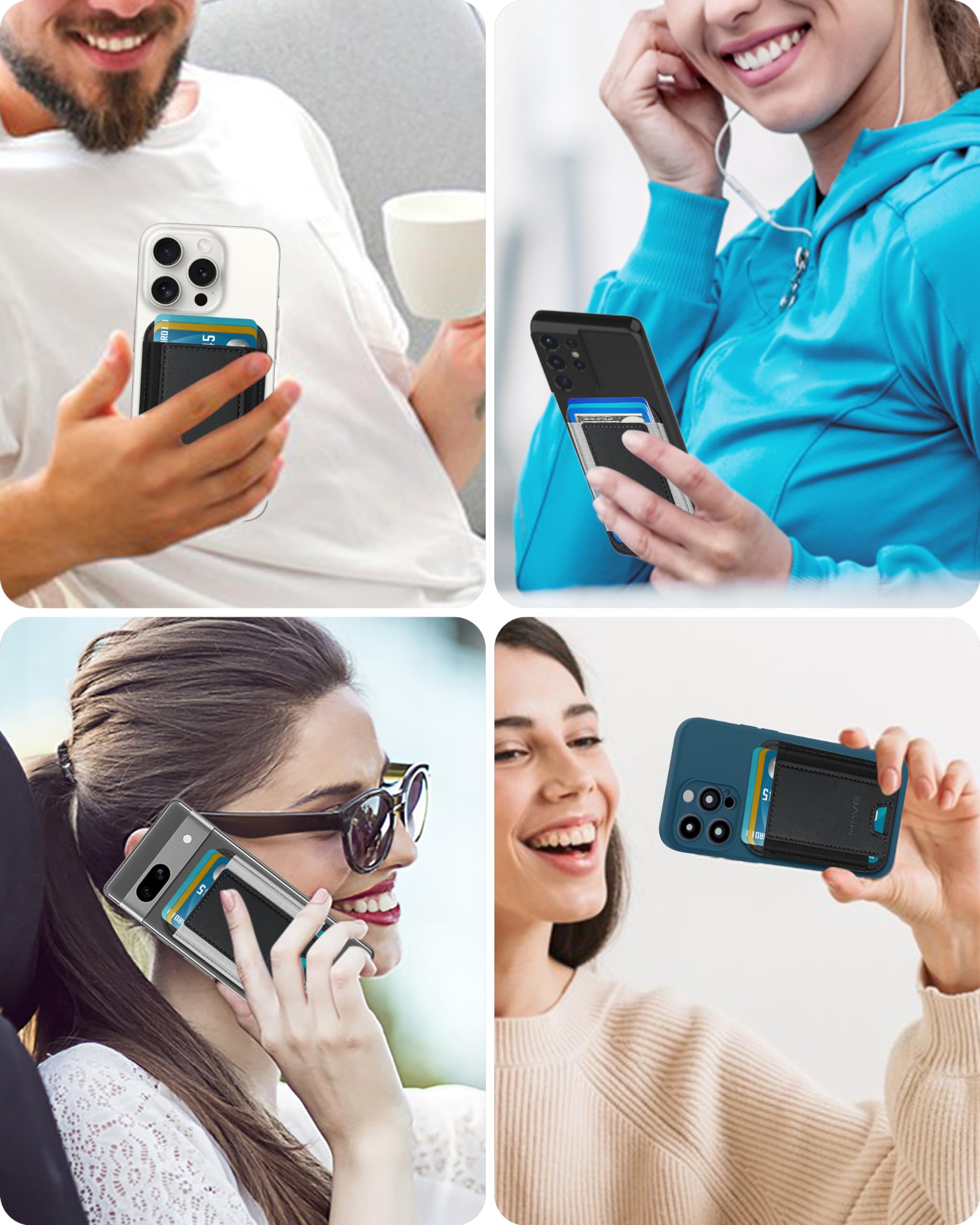 2-pak etui na karty do etui na telefon, skórzany portfel na telefon przyklejany, najmocniejszy samoprzylepny portfel na telefony do iPhone'a/Androida, minimalistyczny smukły RFID, pasuje na 7 kart
