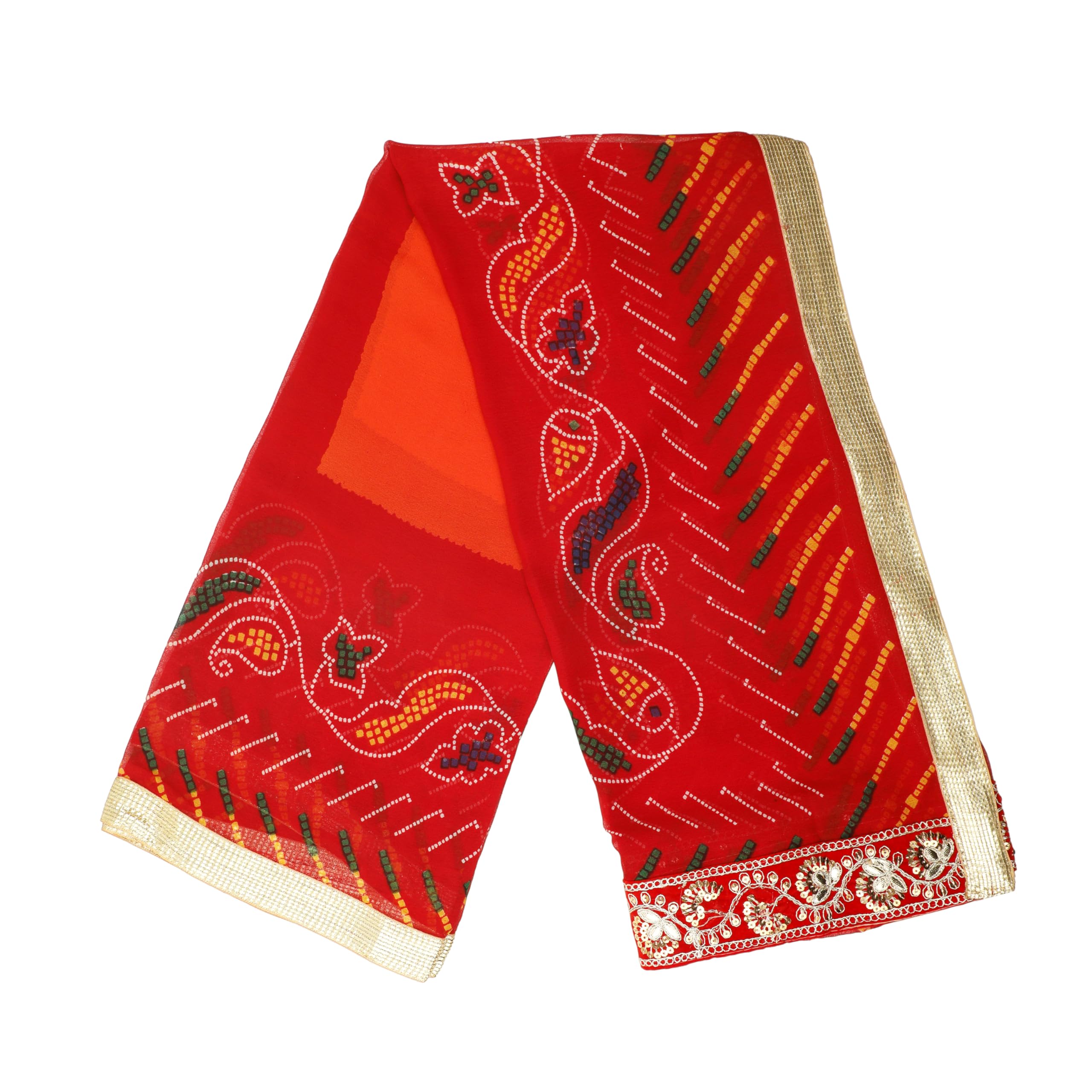 Decorative Chunari Chunar Chunni Large Chunni Puja Indian Traditional Kaarwachauth Diwali Festival Chunr MATA Ki Chunri for Statue Chowki Pooja Aasan Mat Poster Frame (Size:-76")(Red,Orange) - Image 4