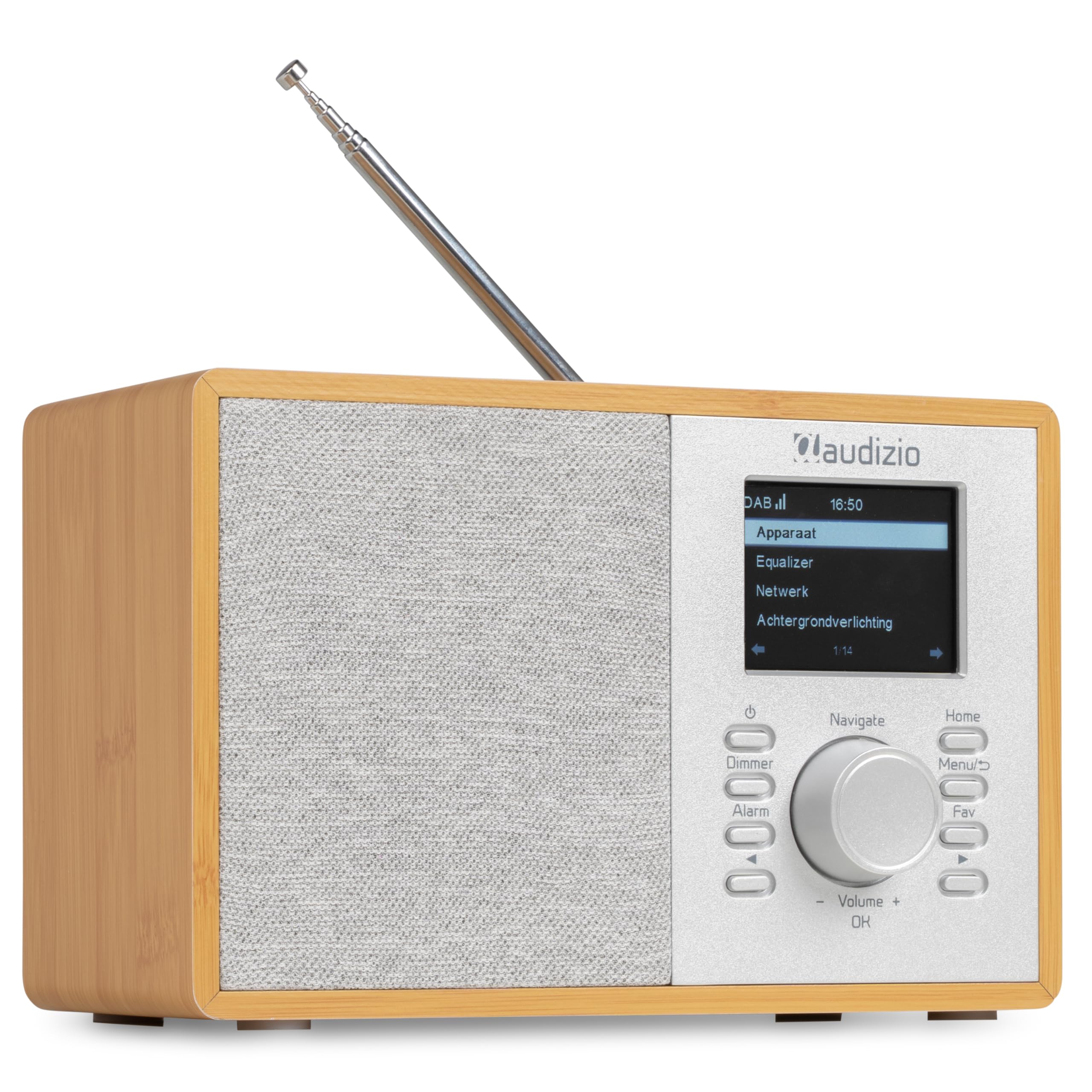 Audizio Cosa Radio Internet Wi-FI Dab+ FM BT 5.2 Bambou, Radio Numérique Compacte 30 W avec Écran Couleur 2,4", Plus de 32 000 Stations, Réveil, Entrée AUX et Sortie Casque