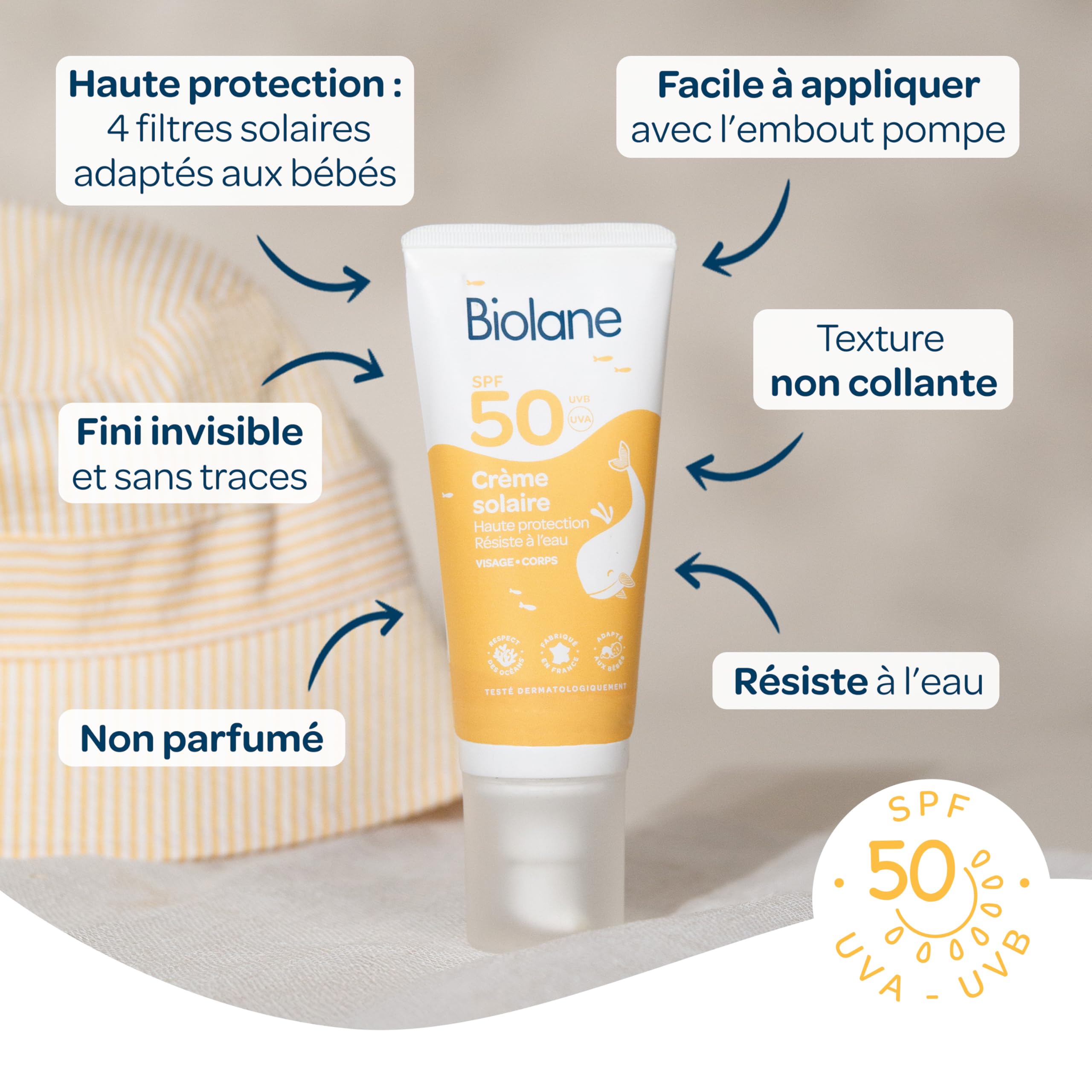 BIOLANE - Baby sunscreen 50 ml SPF50 - High protection against UVA and UBV - Sensitive skin - Water resistant - Face and body - Made in France - 2